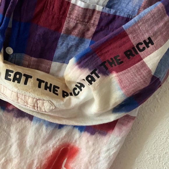Upcycled full bleach anti-capitalism ‘eat the richi’ Flannel - Picture 2 of 7